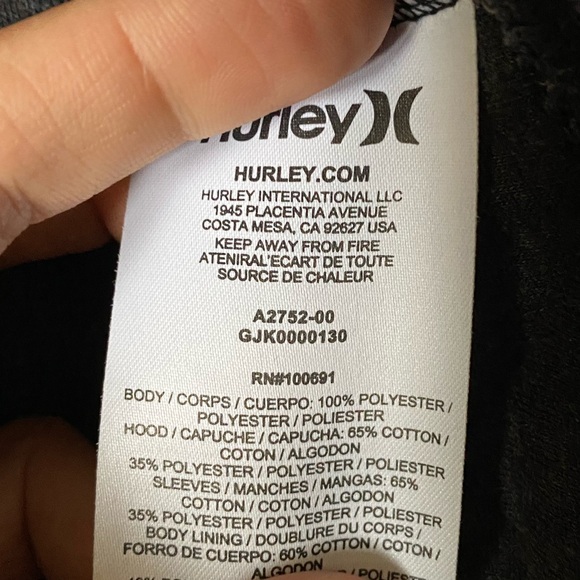 Black Hurley Full-Zip Hooded Jacket Size XL - Picture 4 of 4